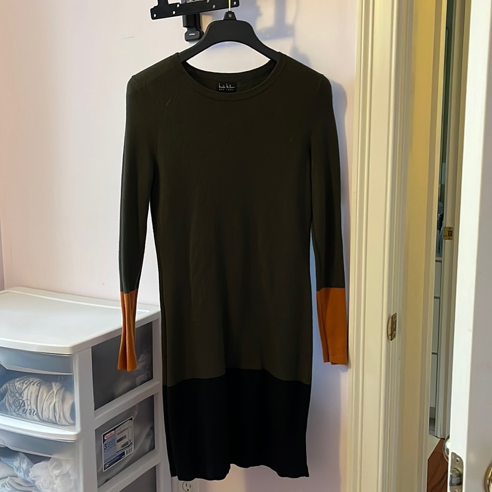 Sweater dress colors dark green black and orange